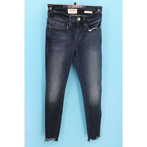 Frame Denim Jeans Womens 24 Blue Raw Hem Le Skinny Jeanne Distressed Ladies - Picture 1 of 8